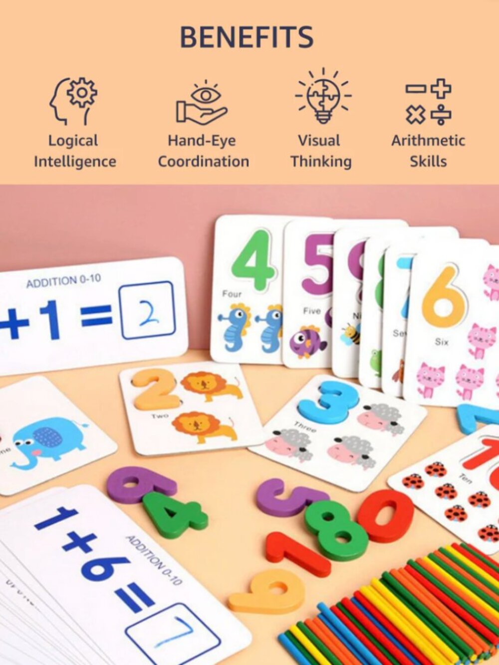 Montessori Wooden Math Learning Set, Addition & Subtraction Toy - Picture 10 of 16